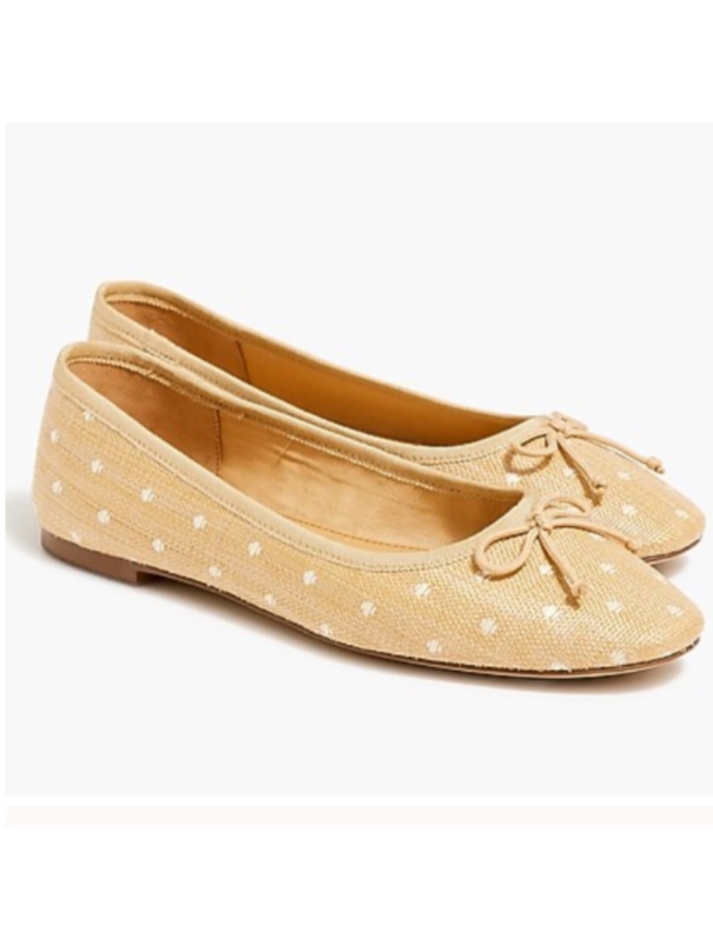 New J.Crew Woven Polka Dot Raffia Ballet Flats